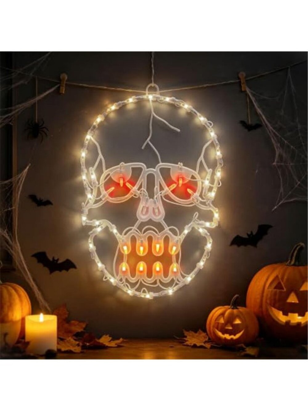 13.3in Skull Halloween Window Silhouette Light, 50 Mini LED Plug-in Decor,